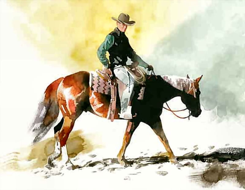 Horseback Riding, art, equine, bonito, horse, riding, artwork, animal, painting, wide screen, cowboy, horseback, HD wallpaper