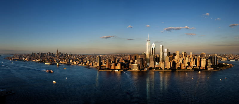 New York Panorama, architecture, modern, new york, city, usa, ocean, panorama, skyscrapers, HD wallpaper