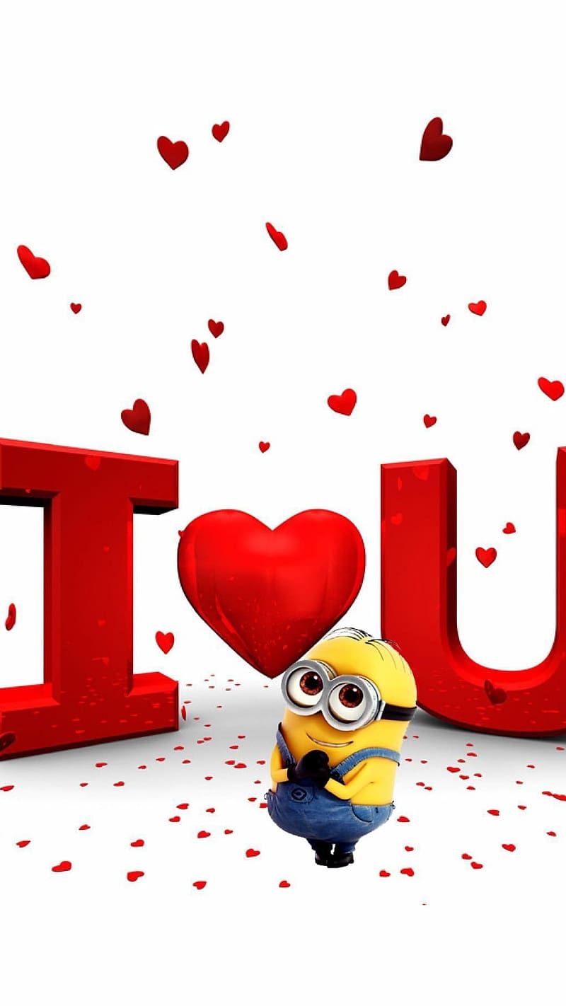 I Love U With Minions, i love u, minions, red heart, love, HD ...