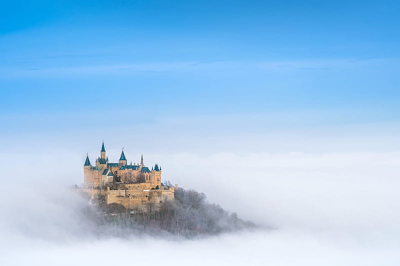 Hohenzollern Castle Above the Fog, foggy, germany, medieval, castle, HD wallpaper
