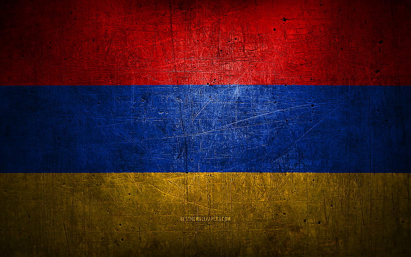 Armenian metal flag, grunge art, asian countries, Day of Armenia, national symbols, Armenia flag, metal flags, Flag of Armenia, Asia, Armenian flag, Armenia, HD wallpaper