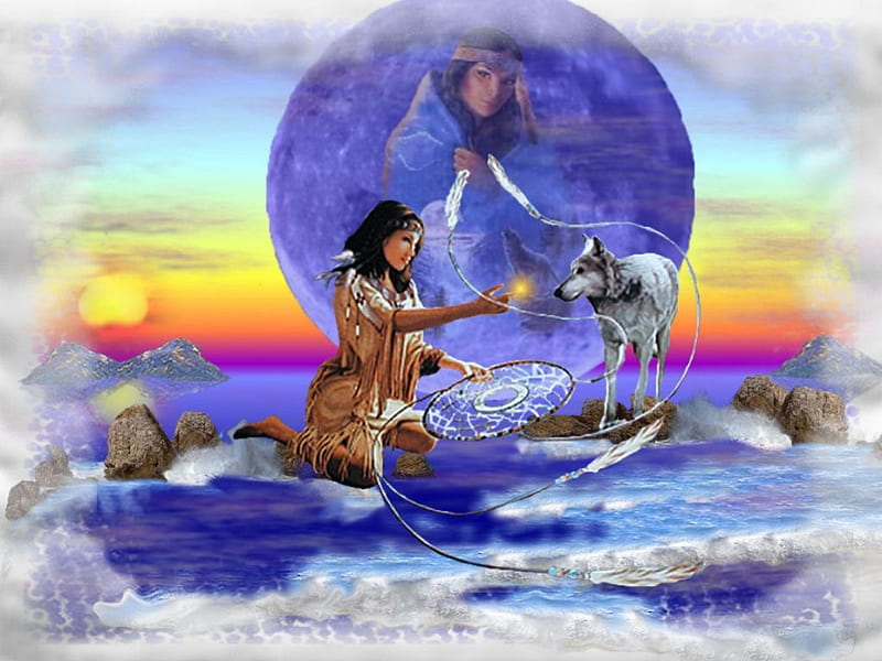 Wolfs Dream, Native American, Wolf, Dream, Fantasy, HD wallpaper