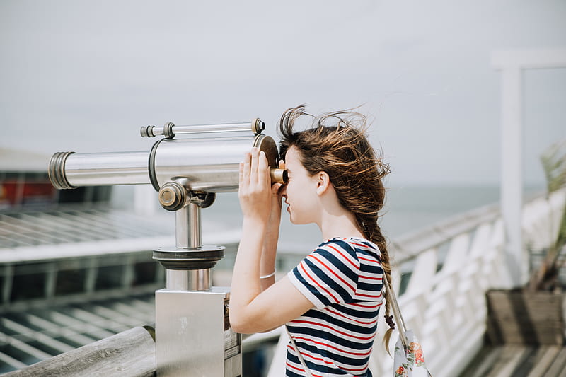 woman using telescope, HD wallpaper