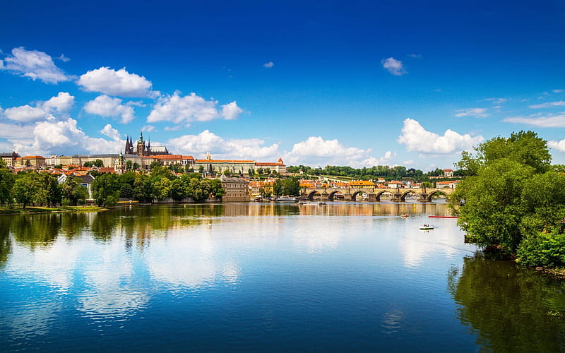 Prague, Vltava River, Charles Bridge, summer, Czech Republic, HD wallpaper