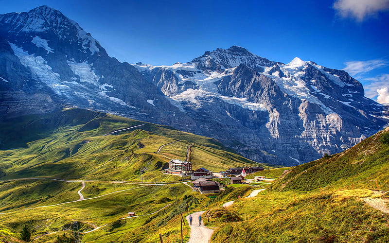 Alps, mountain landscape, summer, mountains, Grindelwald, Switzerland, HD wallpaper