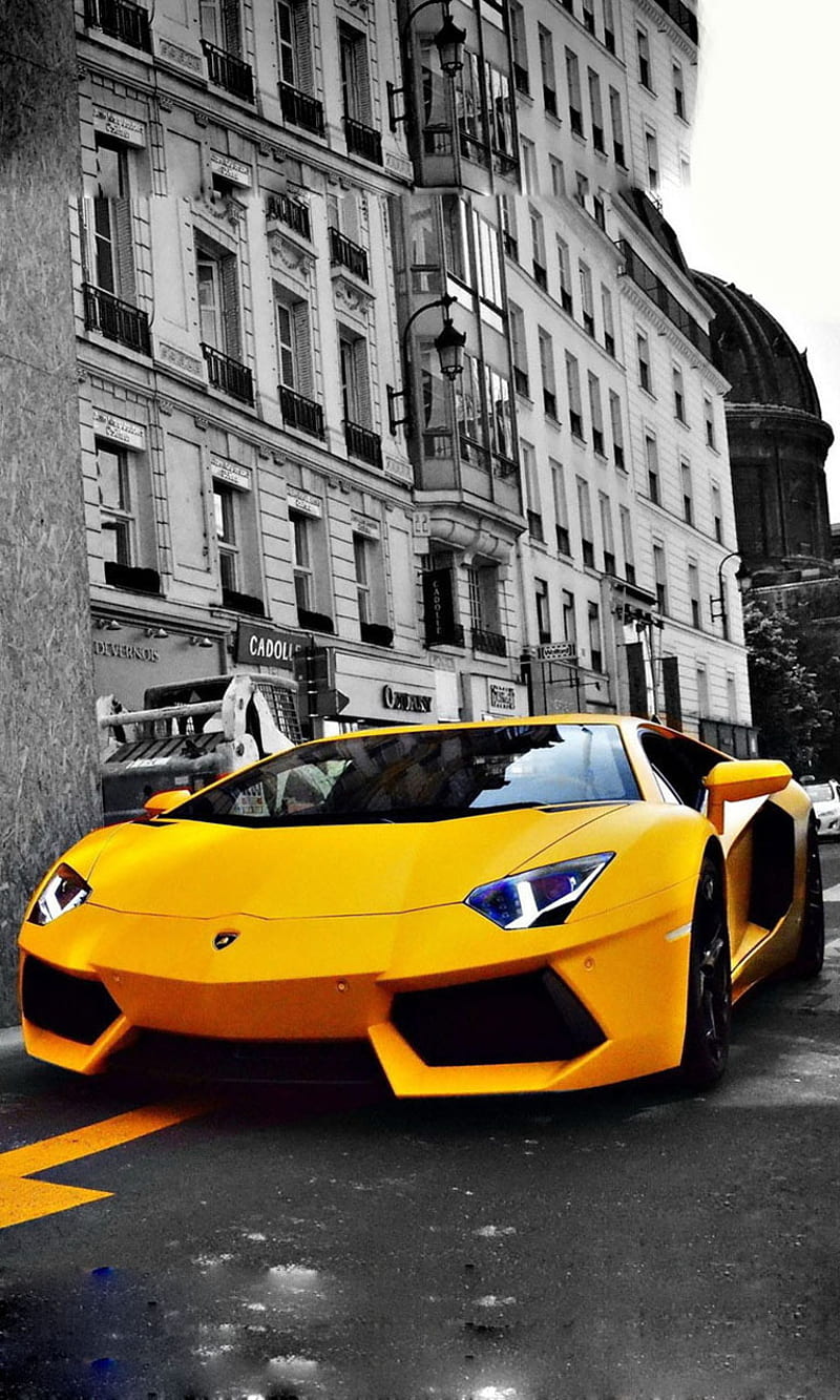 Aventador, car, lamborghini, race, stunt, vintage, wheel, yellow, HD phone wallpaper