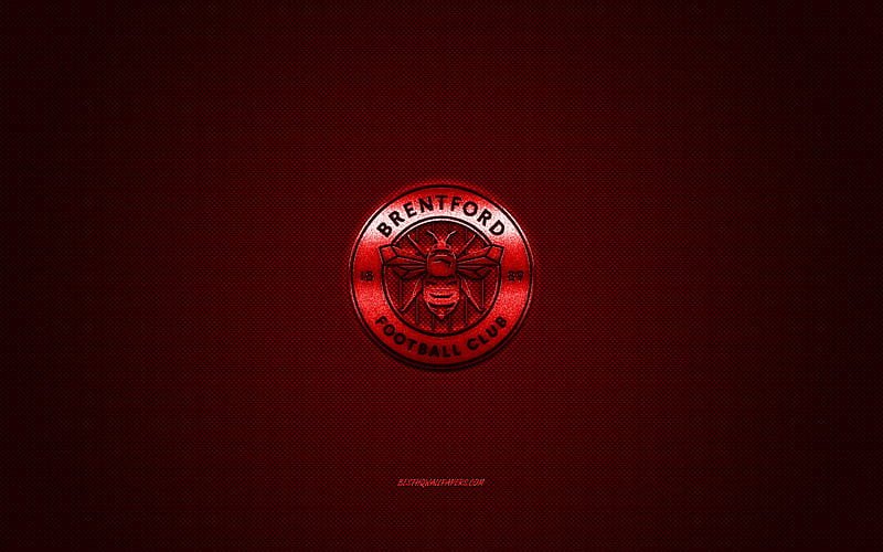 Brentford FC, English football club, EFL Championship, red logo, red carbon fiber background, football, London, England, Brentford FC logo, HD wallpaper