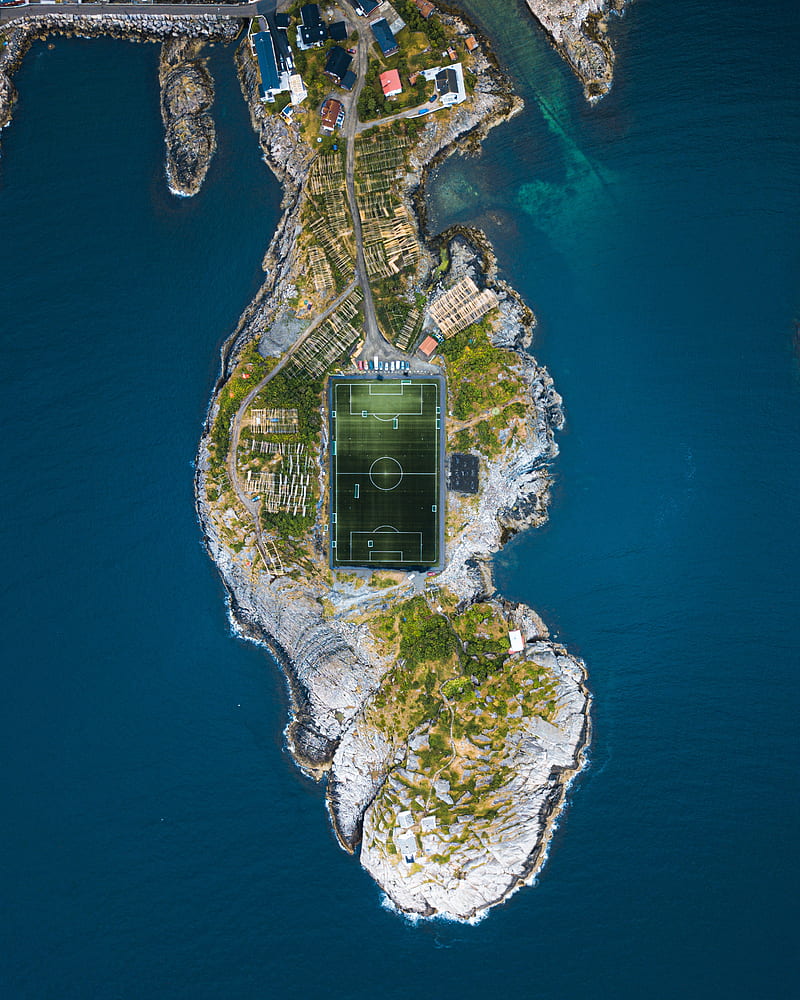 stadium, island, city, aerial view, sea, HD phone wallpaper
