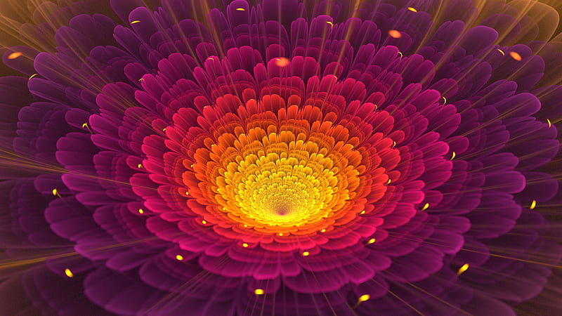 Yellow Red Purple Fractal Flower Glow Abstract, HD wallpaper