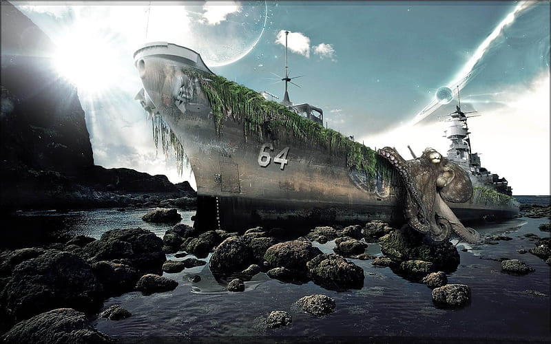 shipwreck-PS creative theme design, HD wallpaper
