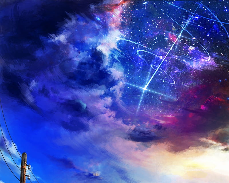 Shooting Star, stars, paradise, anime, magic, sky, galaxy, blue, star, HD wallpaper