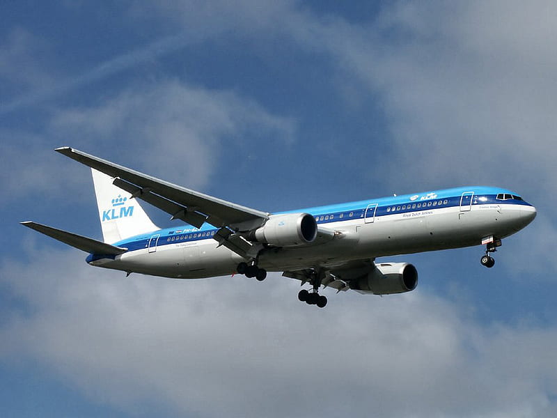 Boeing 767 1, aircraft, graphy, boeing, blue yonder, jet, klm, HD wallpaper