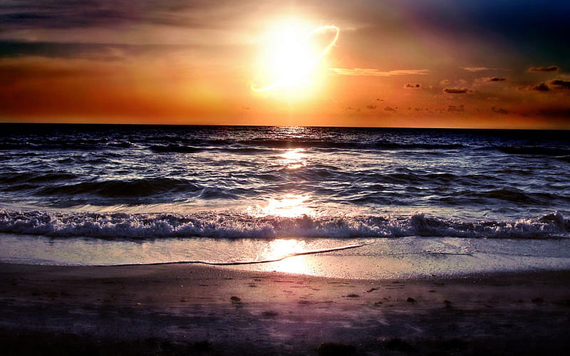Beach Waves During Sunset, beach, ocean, nature, sunset, waces, HD wallpaper