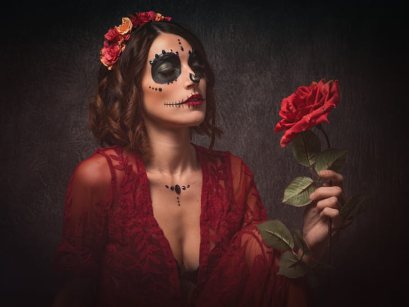 Belleza, flor, cráneo, máscara, rojo, catarina, rosa, modelo, dia de los  muertos, Fondo de pantalla HD | Peakpx