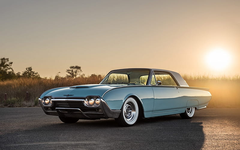 Ford Thunderbird, 1965, blue coupe, exterior, retro cars, american vintage cars, Ford, HD wallpaper