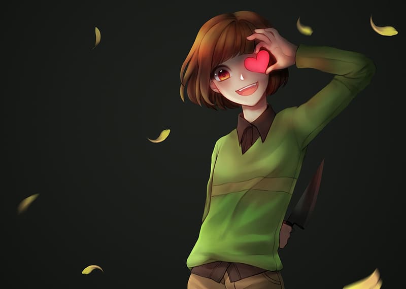 Digital art of chara from undertale with a knife