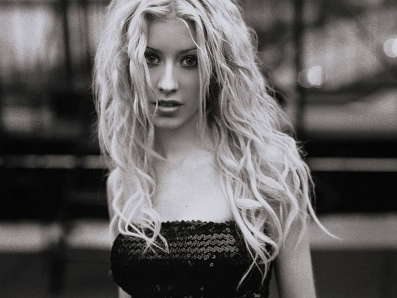 Christina Aguilera, black and white, singer, music, HD wallpaper