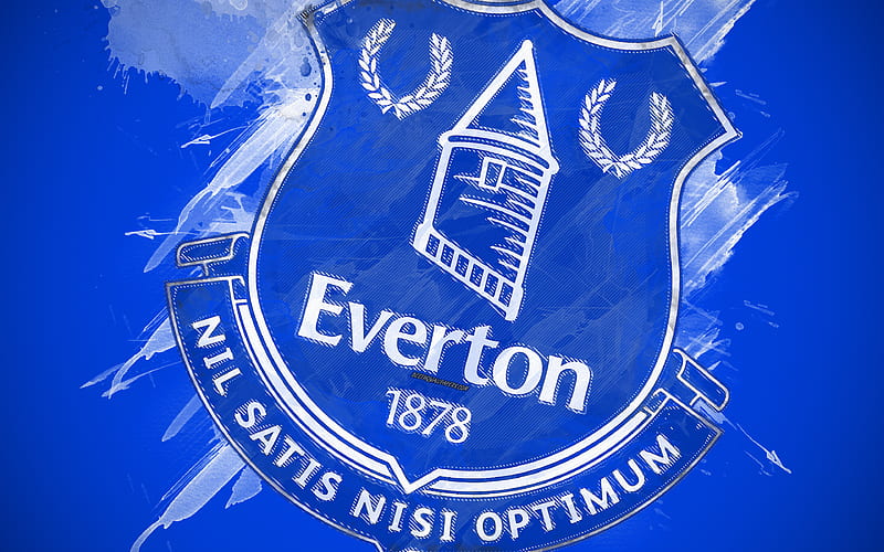 Everton FC paint art, logo, creative, English football team, Premier League, emblem, blue background, grunge style, Liverpool, England, football, HD wallpaper