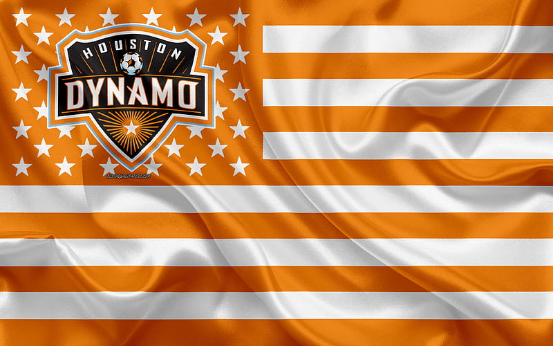 Houston Dynamo, American soccer club, American creative flag, orange white flag, MLS, Houston, Texas, USA, logo, emblem, Major League Soccer, silk flag, soccer, football, HD wallpaper