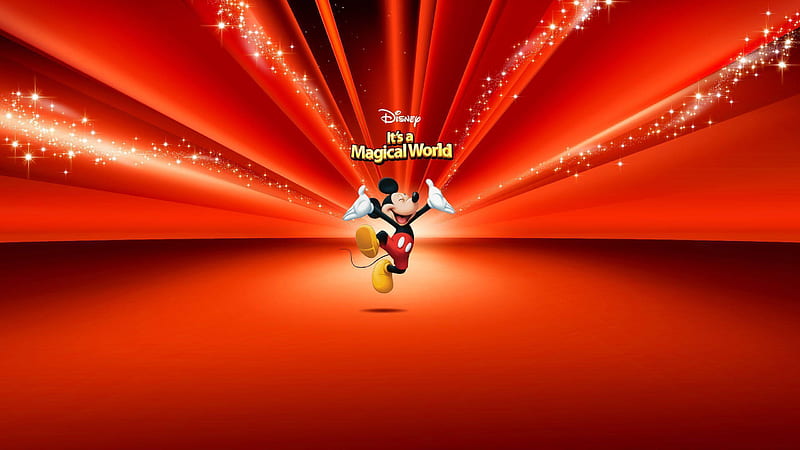 Mickey Mouse With Background Of Red And Glitters Disney, HD wallpaper