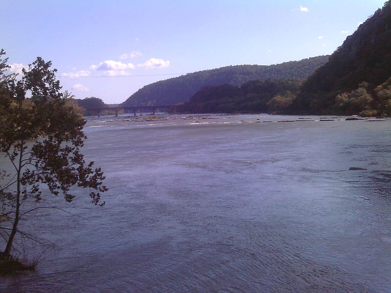 Harpers Ferry, WV., water, sky, blue, mountains, HD wallpaper