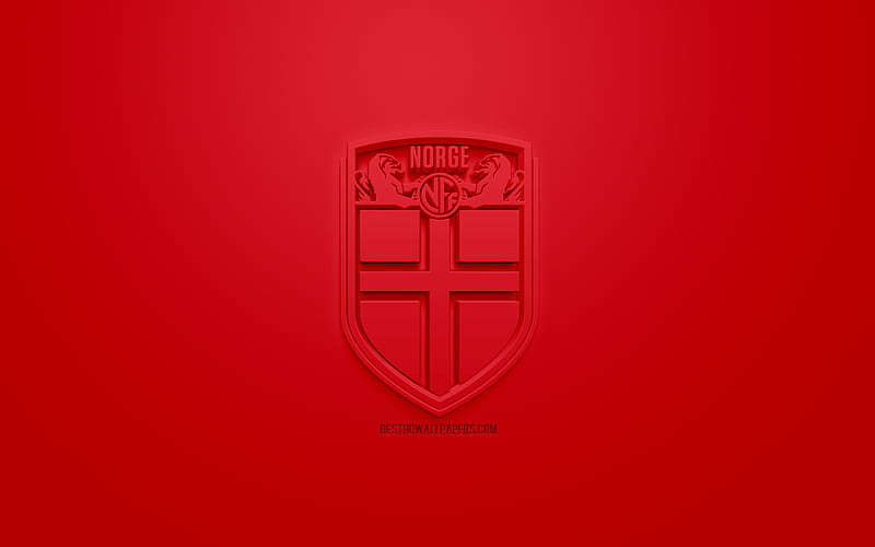 Norway national football team, creative 3D logo, red background, 3d emblem, Norway, Europe, UEFA, 3d art, football, stylish 3d logo, HD wallpaper