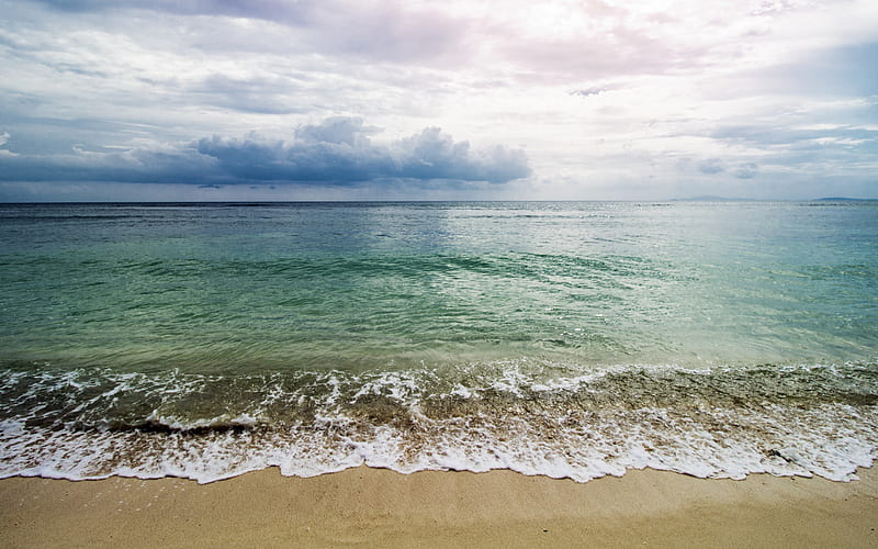 seascape, summer, beach, cloudy weather, waves, sea breeze, HD wallpaper