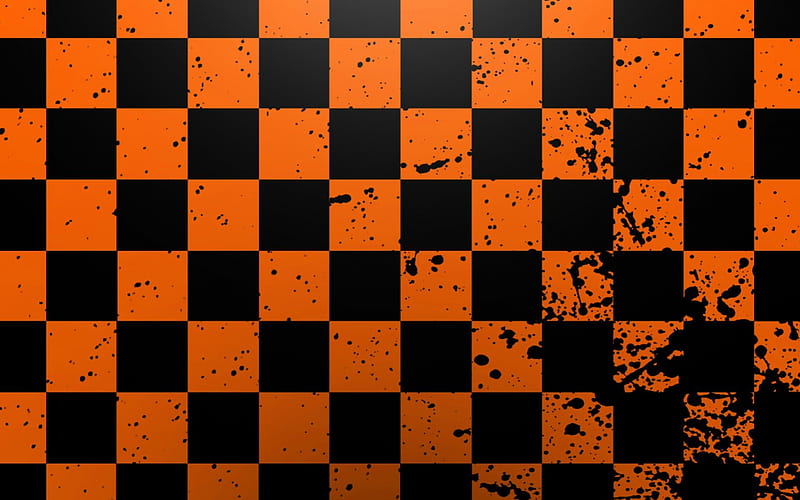 checkers , pattern, Orange, checkers, black, squares, holloween, Emo, square, patterns, HD wallpaper
