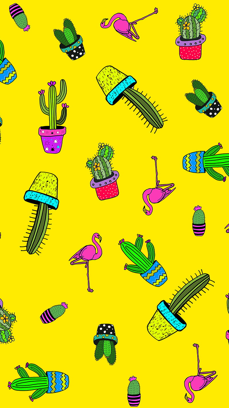 Ambiente tropical amarillo, cactus, azul, cactus, desierto, dibujo, verde,  naturaleza, Fondo de pantalla de teléfono HD | Peakpx