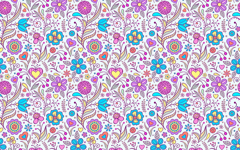 Texture, pattern, flower, paper, pink, blue, HD wallpaper
