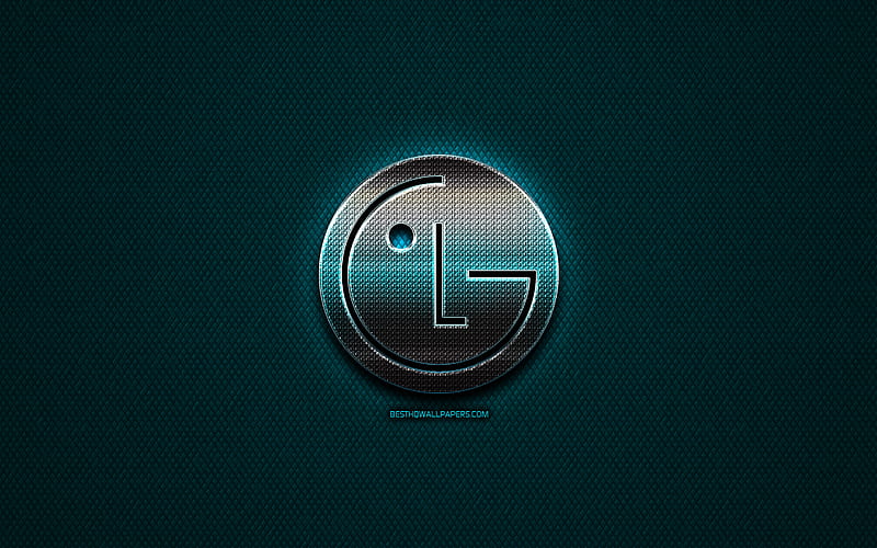 LG glitter logo, creative, blue metal background, LG logo, brands, LG, HD wallpaper