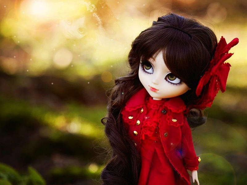 Doll, red, toy, face, girls, HD wallpaper