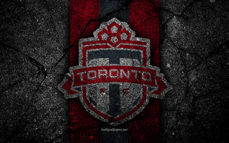 Toronto FC, MLS, asphalt texture, Eastern Conference, black stone, football club, USA, Toronto, soccer, logo, FC Toronto, HD wallpaper