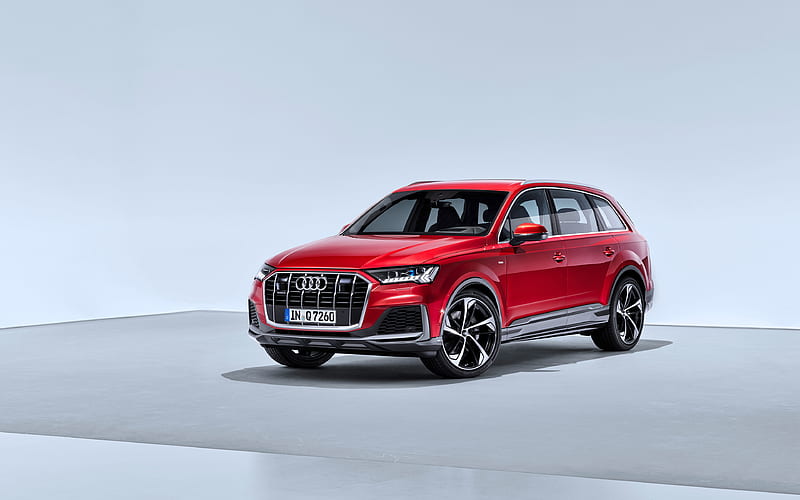 Audi Q7 studio, 2019 cars, SUVs, red Q7, luxury cars, 2019 Audi Q7, german cars, Audi, HD wallpaper