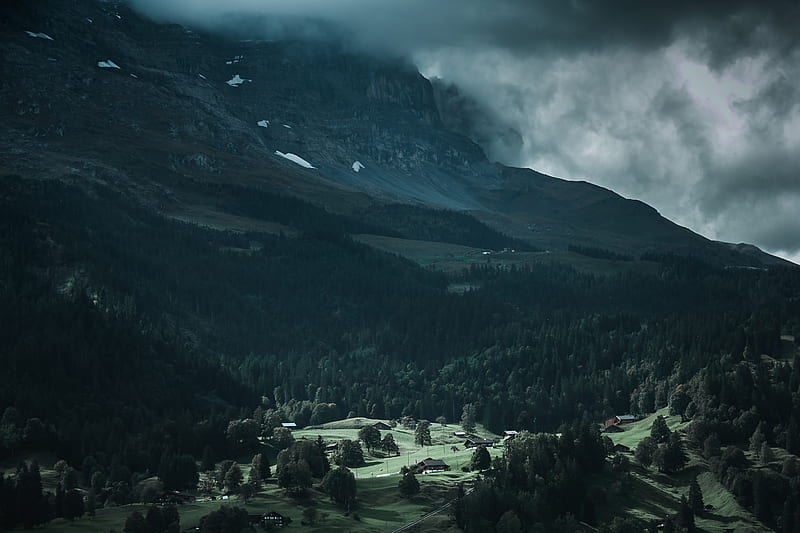 green mountain covered by gray clouds, HD wallpaper