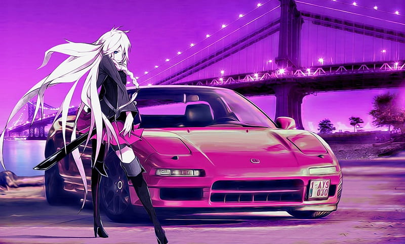 IA, pretty, game, bonito, lights, sweet, nice, city, anime, car, beauty, anime girl, weapon, long hair, blue eyes, sword, night, vocaloid, female, music, skirt, blonde hair, singer, sexy, cute, cool, awesome, HD wallpaper
