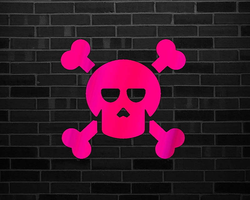 crossbones skull pink, gizzzi, brick, labrano, skull, crossbones, pink, wall, HD wallpaper