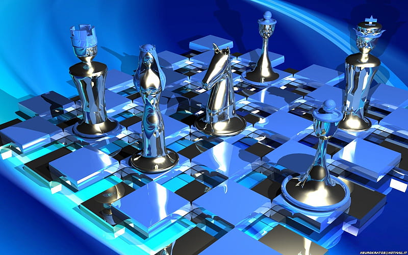 Chess Board, board, 3d, abstract, chess, blue, HD wallpaper
