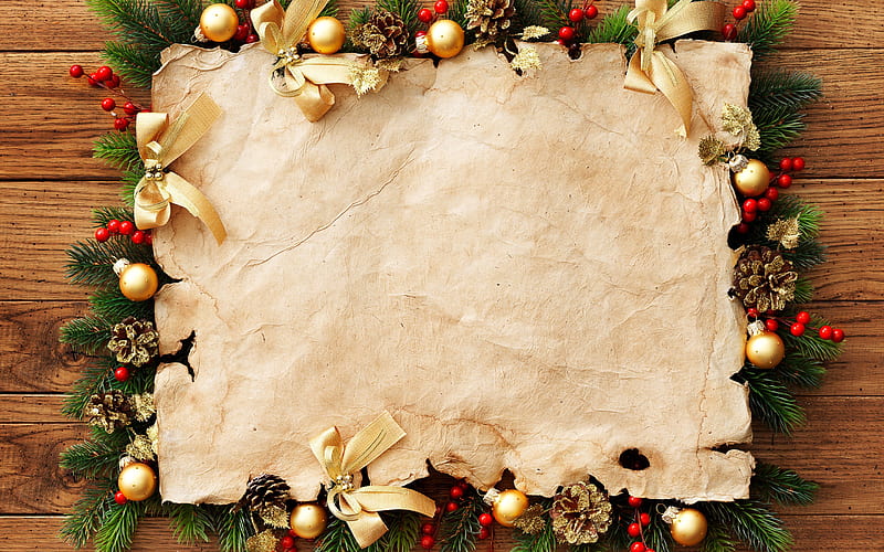 empty xmas letter, christmas decorations wooden backgrounds, christmas concepts, christmas decorations, empty christmas card, xmas decorations, christmas backgrounds, HD wallpaper