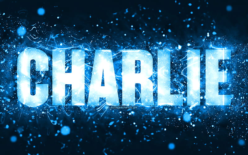 Happy Birtay Charlie, blue neon lights, Charlie name, creative, Charlie Happy Birtay, Charlie Birtay, popular american male names, with Charlie name, Charlie, HD wallpaper