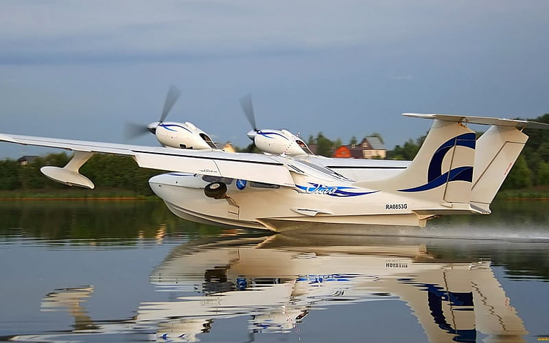 Seaplane in the Lake, plane, seaplane, reflection, lake, HD wallpaper