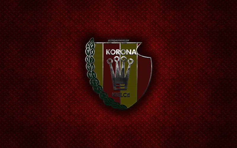 Korona Kielce, Polish football club, red metal texture, metal logo, emblem, Kielce, Poland, Ekstraklasa, creative art, football, HD wallpaper
