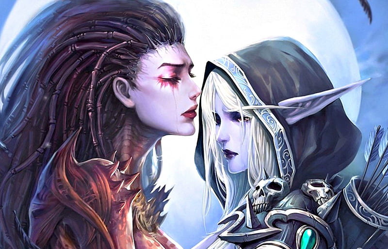 The Demon and the Elf Princess, red, elf, woman, armor, demon, fantasy ...