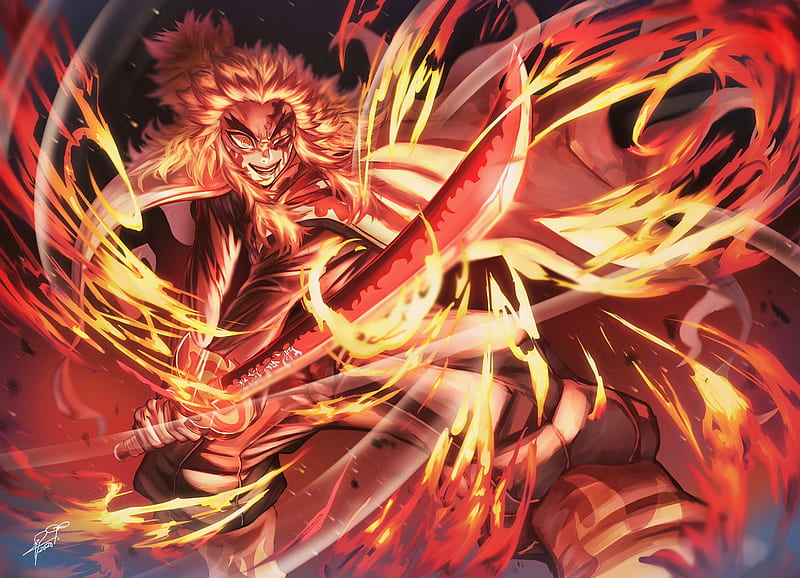 Demon Slayer Tiger Kyojuro Rengoku On Fire Anime, HD wallpaper | Peakpx