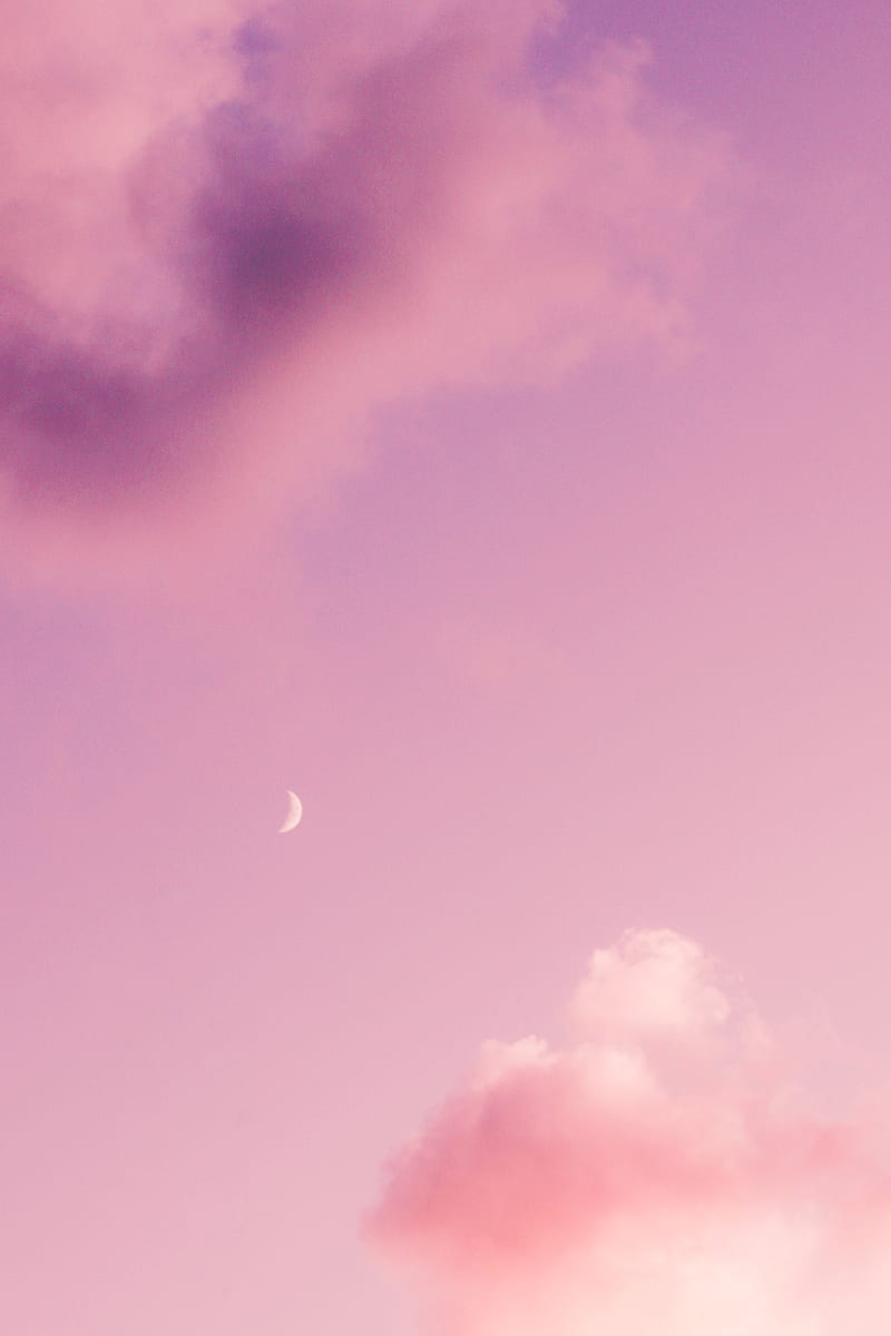 moon, pink, clouds, sky, HD phone wallpaper