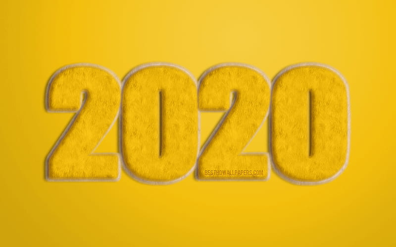 Yellow 2020 fur background, Yellow fur letters, 2020 Yellow Background, Happy New Year 2020, 2020 fur art, 2020 concepts, 2020 New Year, HD wallpaper