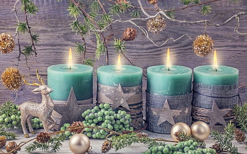 Fourth Advent, candles, stars, Christmas, pine cones, Advent, decoration, fourth, deer, HD wallpaper