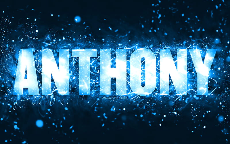 Happy Birtay Anthony blue neon lights, Anthony name, creative, Anthony Happy Birtay, Anthony Birtay, popular american male names, with Anthony name, Anthony, HD wallpaper