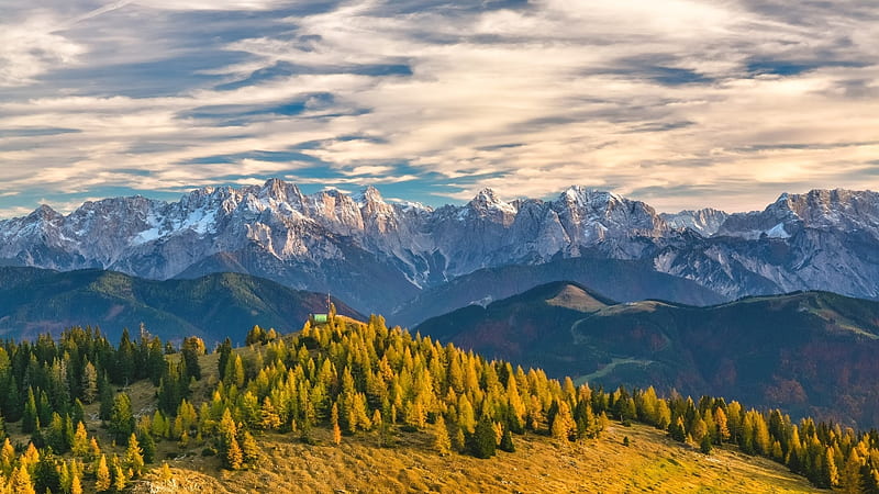 Landscape from Austrian Alps, Alps, Alpine, Austria, Sky, Forests, Hills, Landscape, Mountains, Trees, Clouds, HD wallpaper