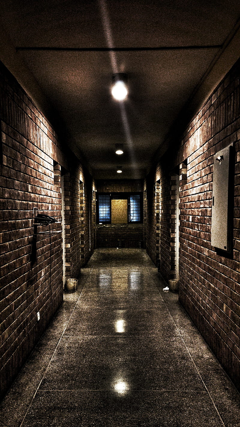 Corridor, brick, brown, house, path, spooky, wall, HD phone wallpaper